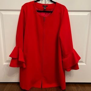 Alfani Red Ruffle Sleeve Zip Up Cape